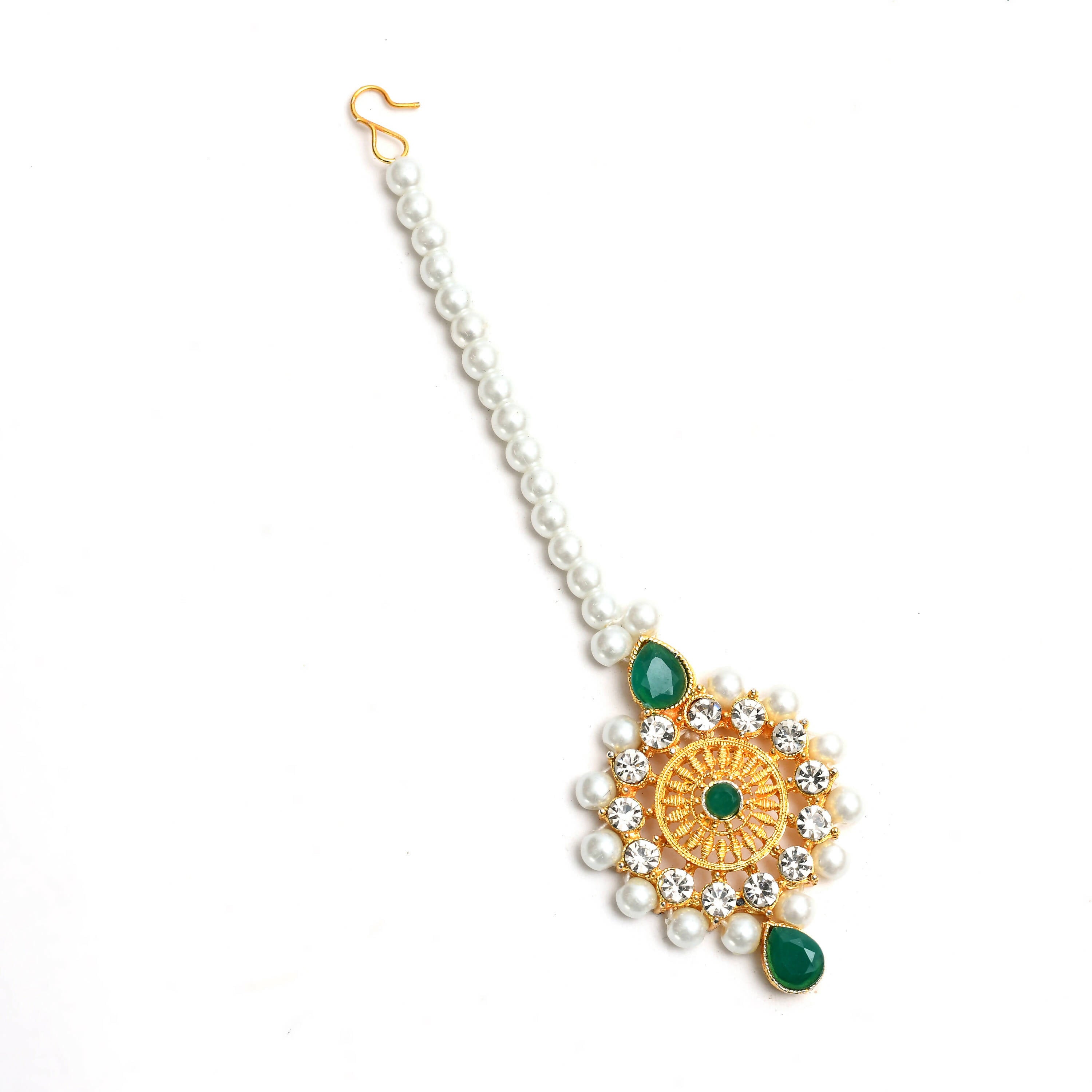 Mominos Fashion Johar Kamal Gold-Plated Rani Haar with Cream Green and Off white Pearls Jewellery Set - Distacart