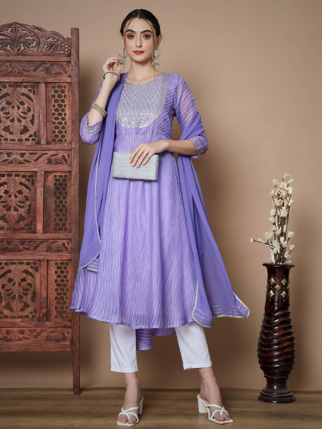Myshka Women's Purple Anarkali Kurta & With Dupatta - Distacart