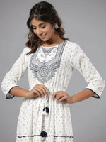Thumbnail for Juniper Women Off-White Cotton Dobby Embroidered Tiered Maxi Dress - Distacart