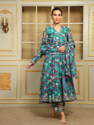 Pomcha Jaipur Blue Saadgi Phulwari Anarkali Set - Distacart