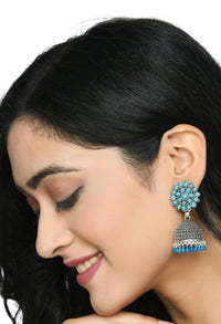 Thumbnail for Mominos Fashion Joharkamal Kundan work Jhumka with Sky Blue Beads - Distacart