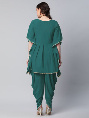 Ahalyaa Women Dark Green Crepe Glitter Printed Kurta with Dhoti Pants - Distacart