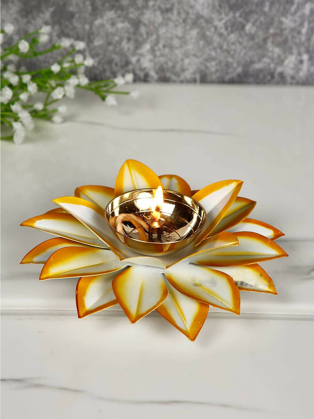 CraftVatika Gold-Toned Lotus Shaped Diya For Pooja - Distacart