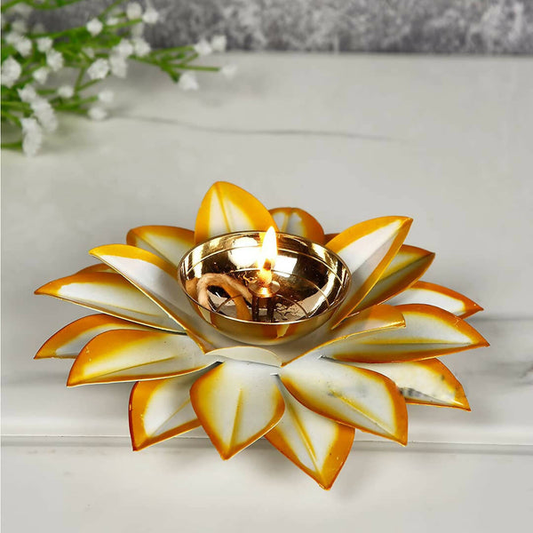 CraftVatika Gold-Toned Lotus Shaped Diya For Pooja - Distacart