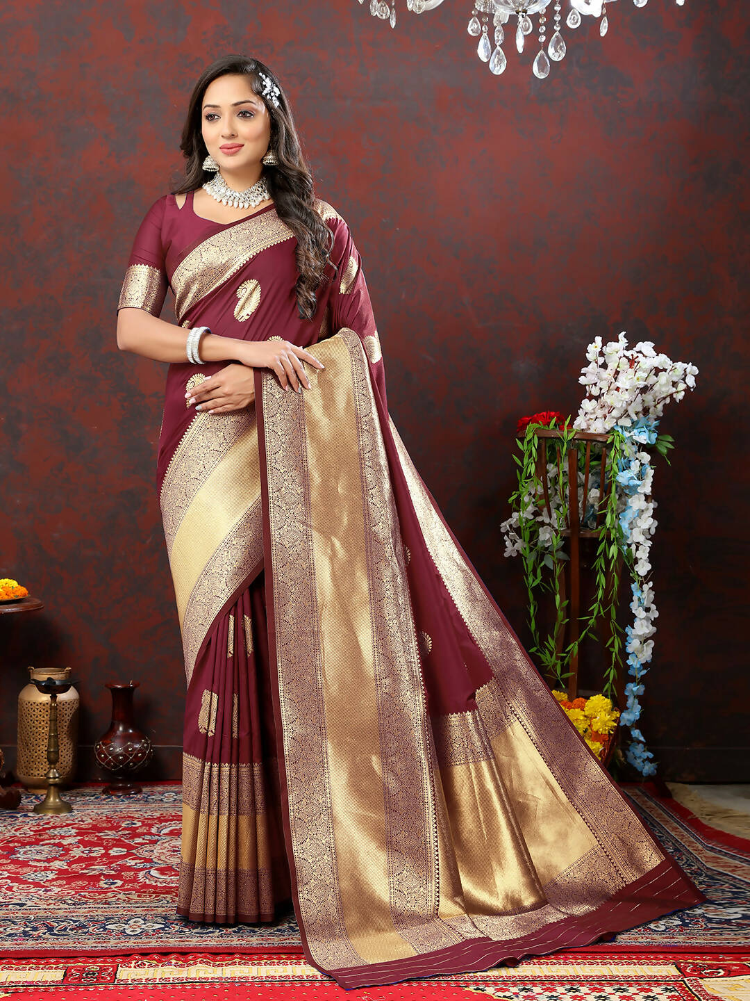 Lorenvalley Fashion Maroon Soft Silk Woven Design Gold Zari Weaving Saree - Distacart