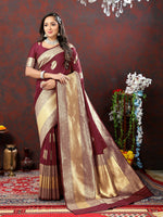 Thumbnail for Lorenvalley Fashion Maroon Soft Silk Woven Design Gold Zari Weaving Saree - Distacart