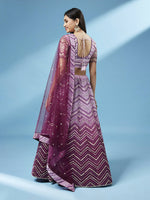Thumbnail for House of Panchhi Women Lavender Net Zig-Zag Embroideried Lehenga, Blouse & Dupatta - Distacart