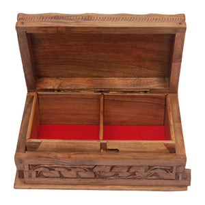 Nizalia Carved Chinar Leaf Handmade Walnut Wood Jewellery Box