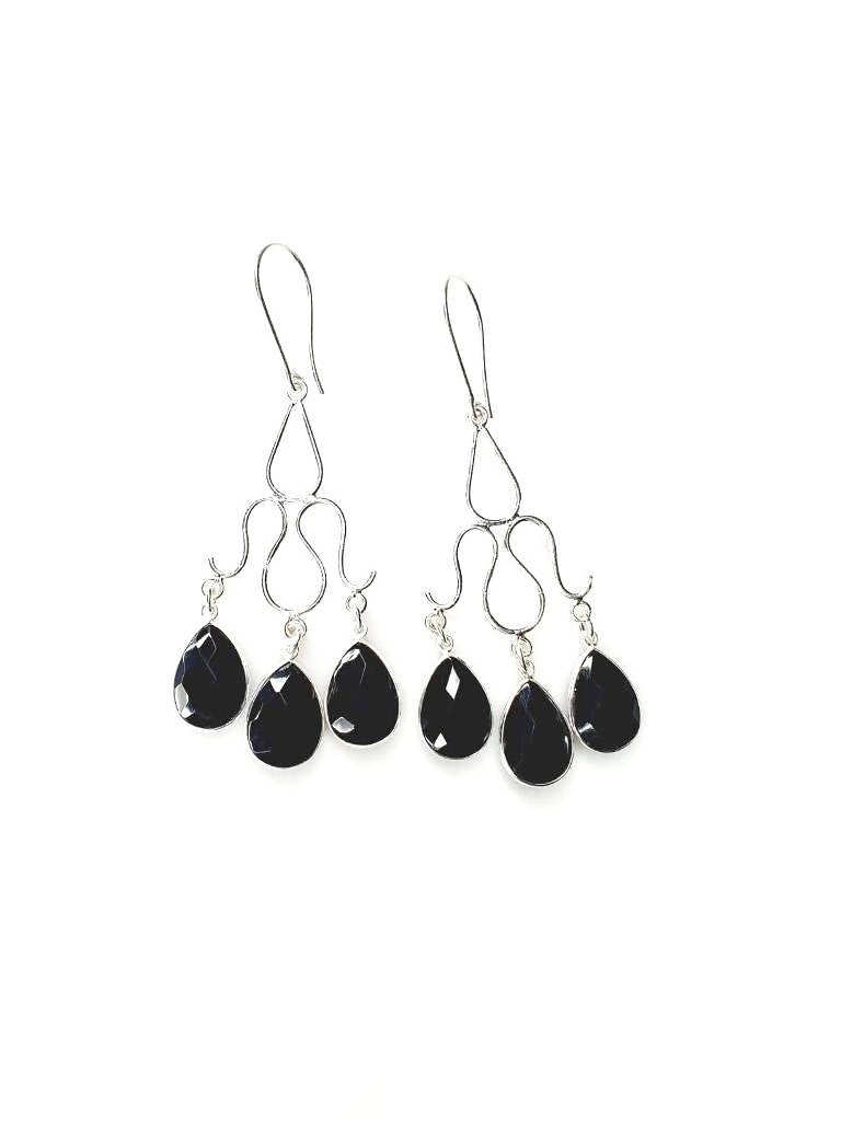 Bling Accessories Black Onyx Semi Precious Stone Earrings