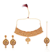 Thumbnail for Tehzeeb Creations Stone And Pearl Studded Necklace With Earrings And Tikka