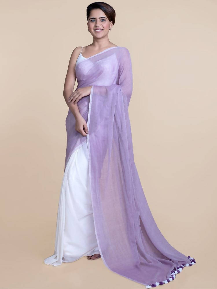 Suta Women Lavender And White Mul Cotton Saree - Distacart