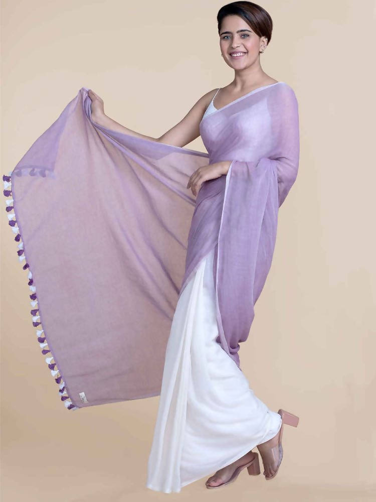 Suta Women Lavender And White Mul Cotton Saree - Distacart