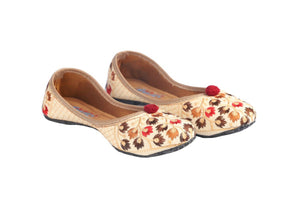 Tiny Bugs Girls Ethnic Floral Embroidered Juttis - Beige - Distacart