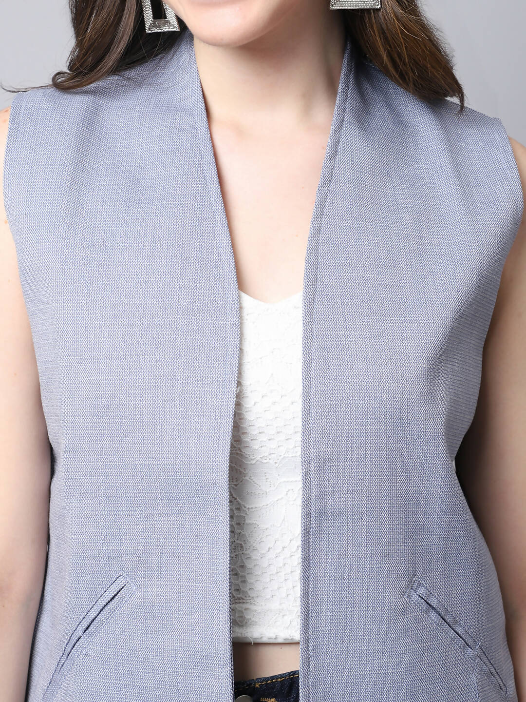 Even Apparels Grey Polyblend Open Front Women's Waistcoat - Distacart