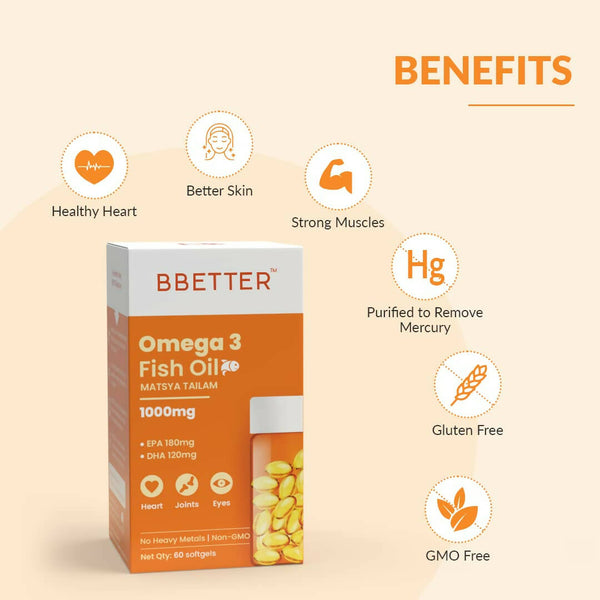 BBETTER Omega 3 Fish Oil Capsules for Women & Men - Distacart
