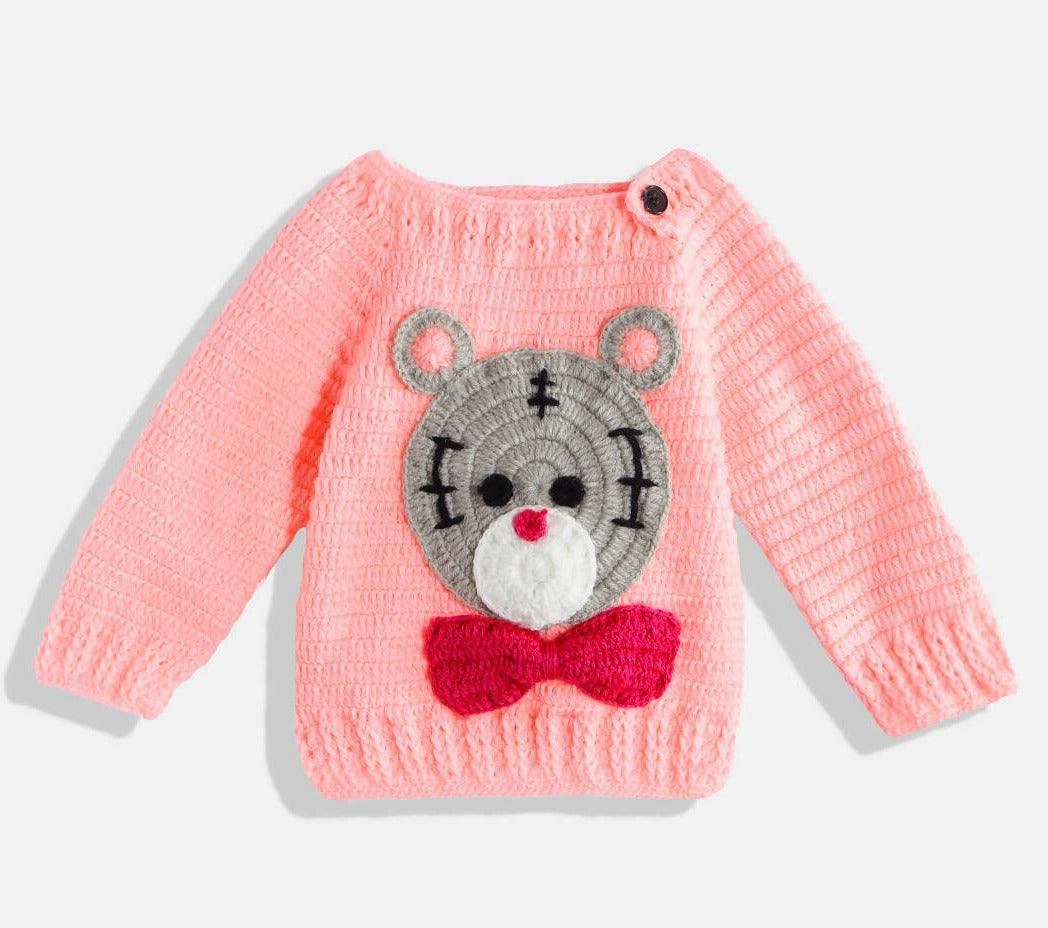 Chutput Kids Pink-Coloured Solid Pullover with Applique Detail - Distacart