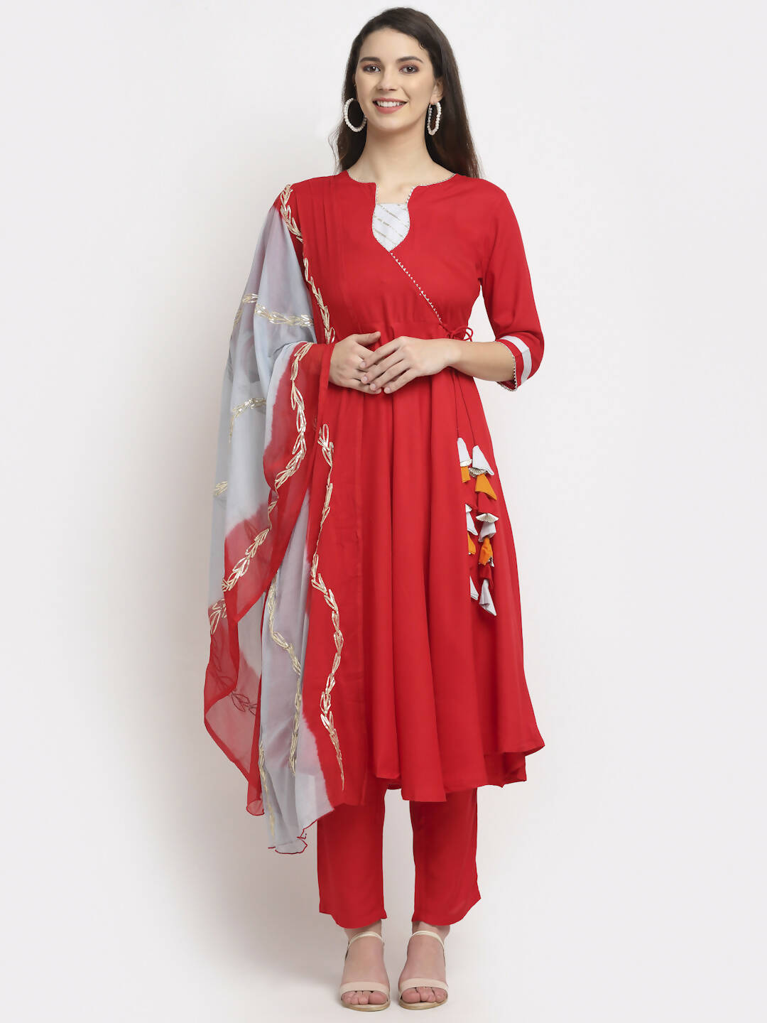 Rudra Bazaar Angrakha Red Kurti Set With Dupatta - Distacart
