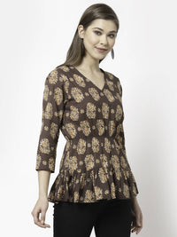 Thumbnail for Myshka Printed 3/4 Sleeve V-Neck Casual Pure Cotton Top For Women