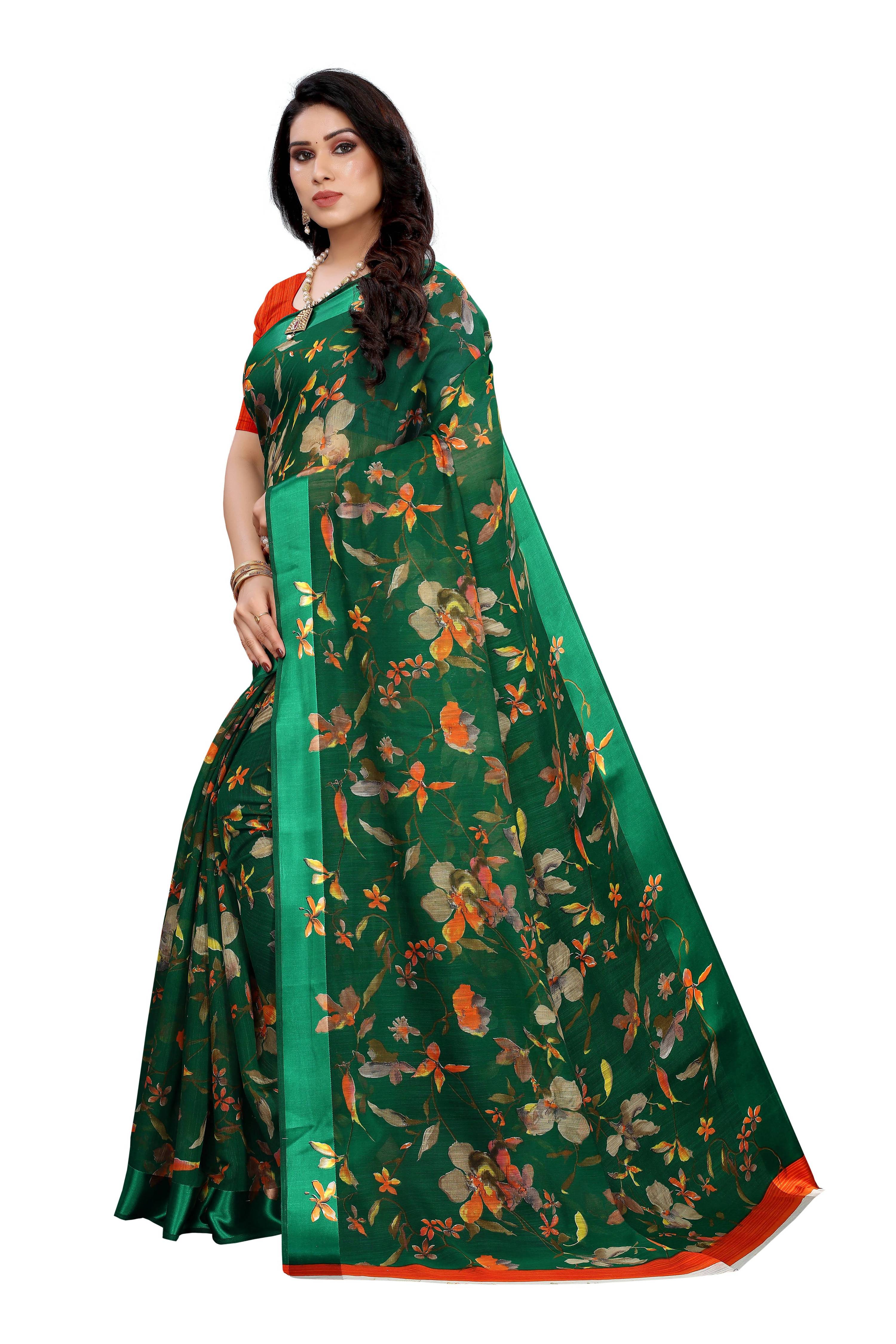 Vamika Green Linen Satin Patta Saree (MANSI GREEN) - Distacart