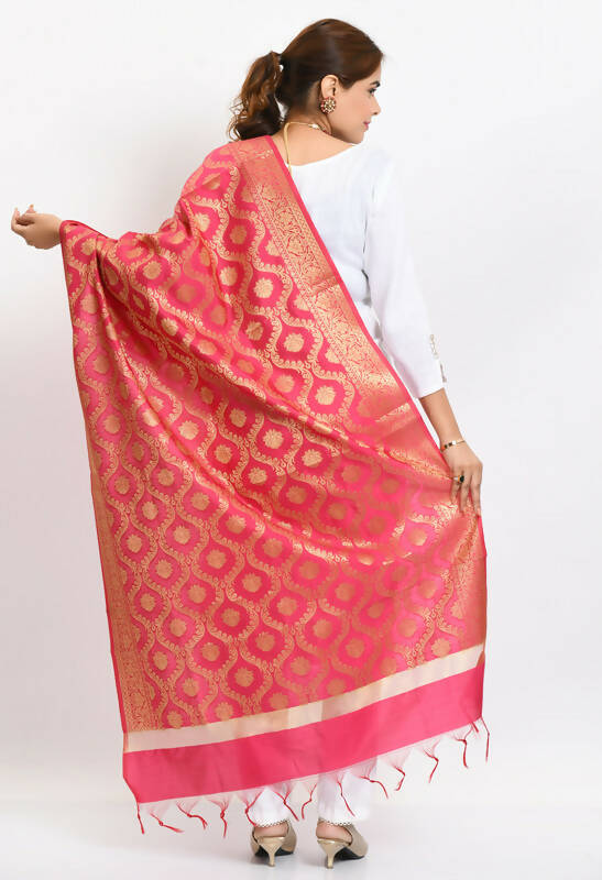 Mominos Fashion Moeza Women's Banarsi Silk All Over Woven Design Pink Dupatta - Distacart