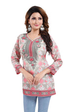 Thumbnail for Snehal Creations Precious Pink Faux Crepe Printed Short Kurti Tunic