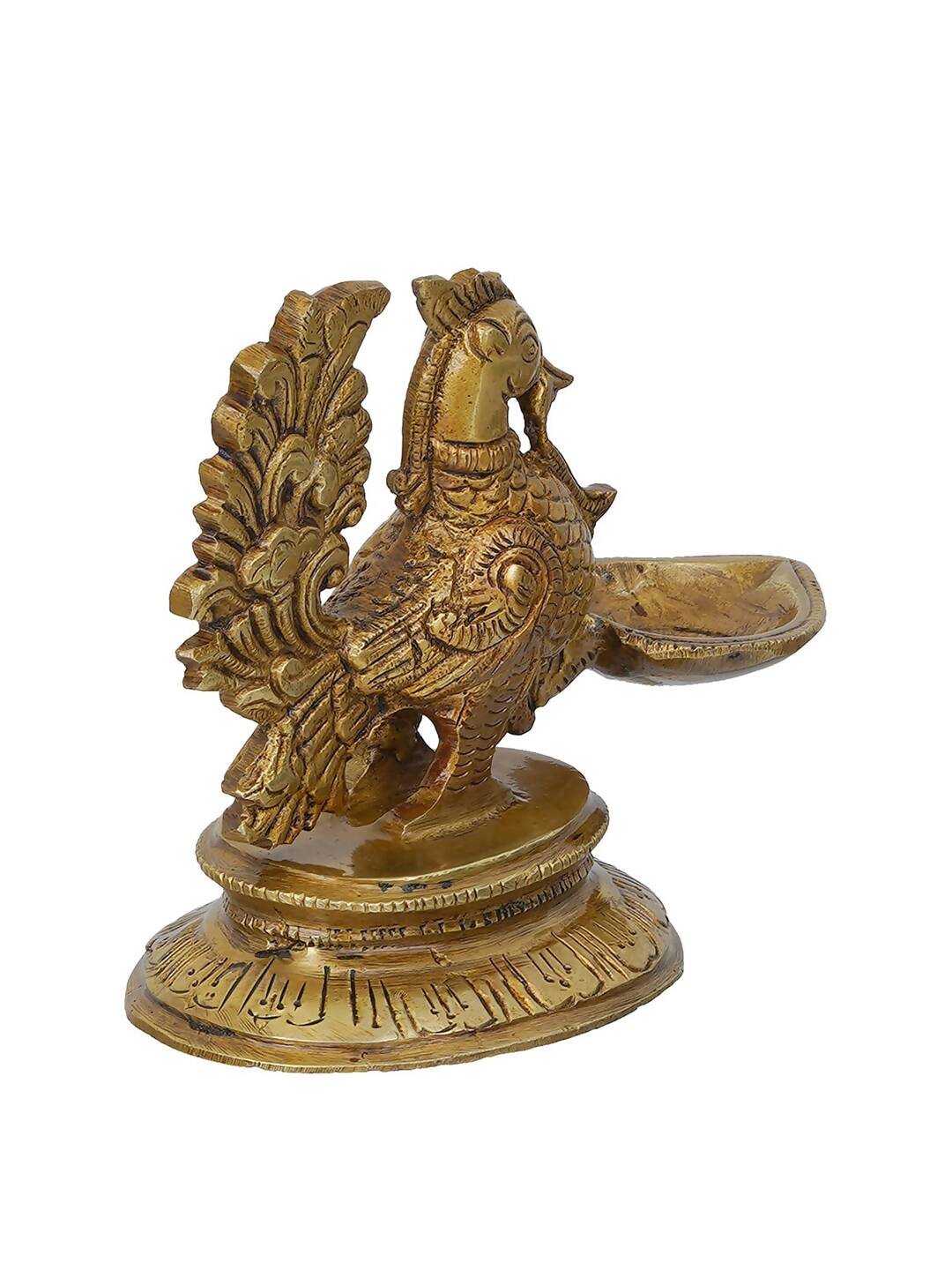 eCraftIndia Gold-Toned Peacock Brass Diya Stand - Distacart