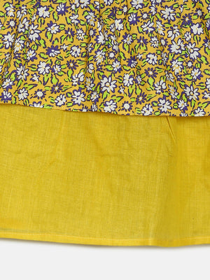 Manet Girls Cotton Frill Sleeve Frock Flower Print - Mustard Yellow - Distacart