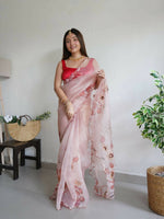 Thumbnail for Vamsee Peach Organza Saree - Distacart