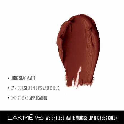 Lakme 9 To 5 Weightless Matte Mouse Lip & Cheek Color - Chocolate Mousse - Distacart