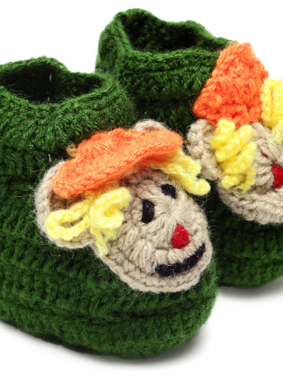 Chutput Kids Woollen Hand Knitted Human Face Booties - Green - Distacart