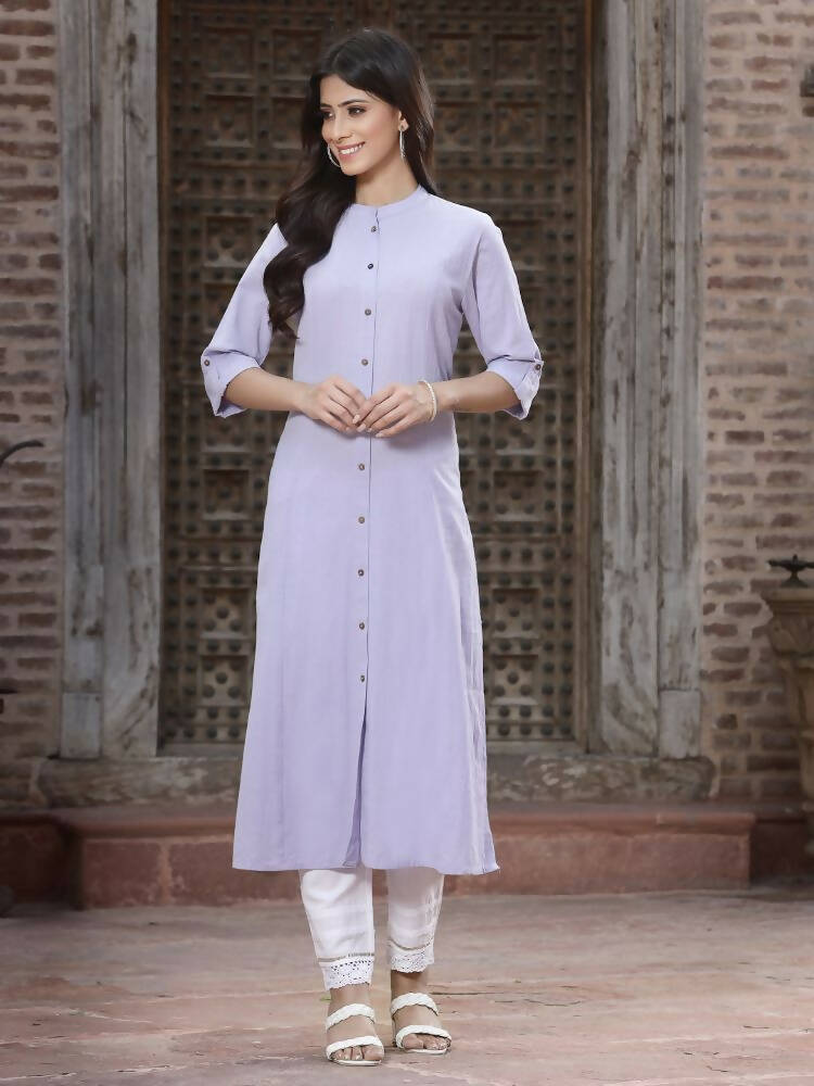 Juniper Women`s Lilac Cotton Flex Solid A-Line Kurta - Distacart