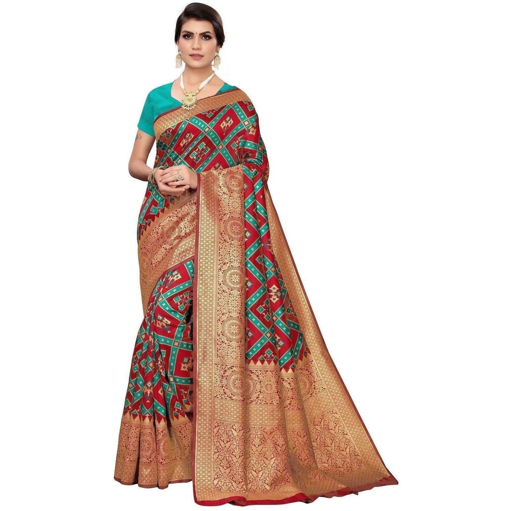 Vamika Banarasi Jaquard Red Weaving Saree (Banarasi 16)