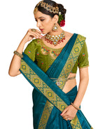 Thumbnail for Teal Solid Vichitra Saree With Unstitched Blouse Piece - Selena - Distacart