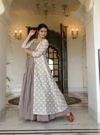 Thumbnail for Partywear Designer Digital print Grey Maslin Gown - Anbazaar - Distacart