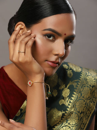 Women's Gold-Plated Pink Kundan Studded Brass Charm Bracelet - Ruby Raang - Distacart