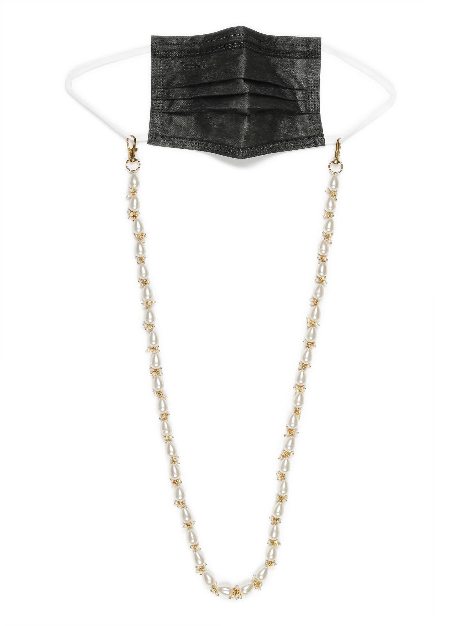 Gold-Toned White Embellished Mask Chain - Ruby Raang - Distacart