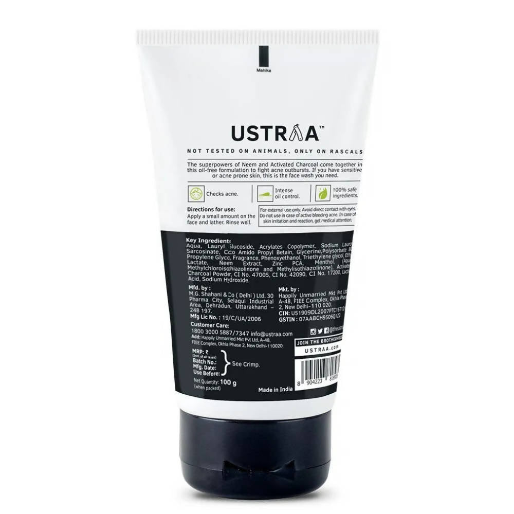 Ustraa Acne Control With Neem Charcoal Face Wash For Men
