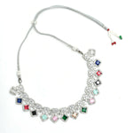 Thumbnail for Mominos Fashion Johar Kamal Women Silver-Plated American Diamond Multi Colour Choker Set - Distacart