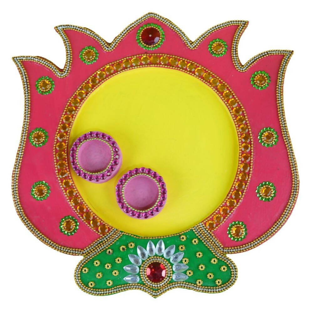 Kundan HandiKrafts Mdf Lotus Pooja Thalis - Pink - Distacart