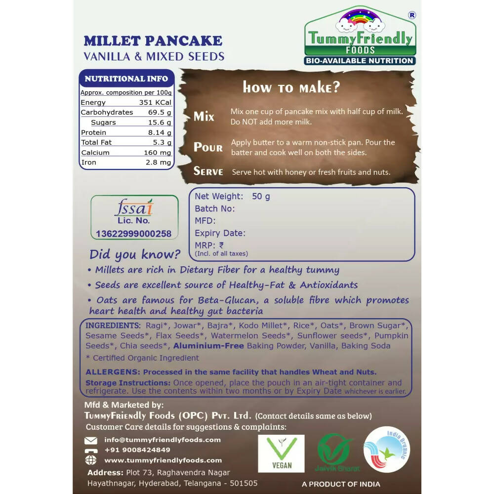 TummyFriendly Foods Aluminium-Free Millet Pancake Mixes Trial Packs with Chocolate, Nuts, Seeds, Veggies - Distacart