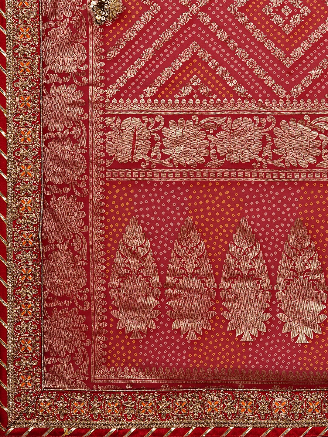 Mitera Red & Gold-Toned Woven Design Bandhani Saree - Distacart