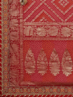 Thumbnail for Mitera Red & Gold-Toned Woven Design Bandhani Saree - Distacart