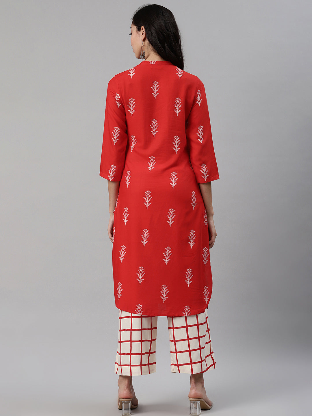 Biba Women Orange & Off-White Printed Kurta with Palazzos - Distacart