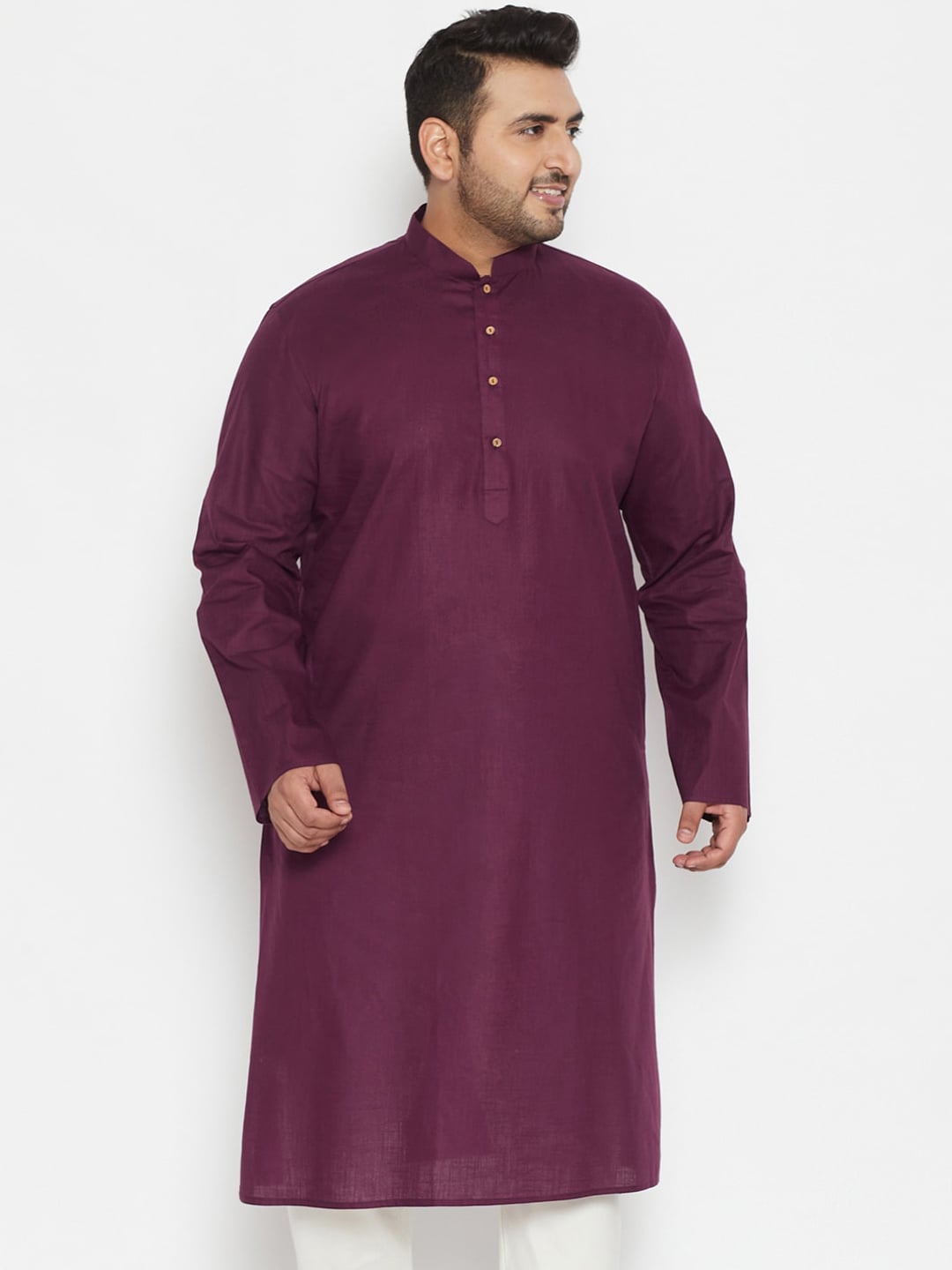 Vastramay Men Plus Size Purple Solid Cotton Kurta - Distacart