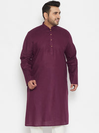 Thumbnail for Vastramay Men Plus Size Purple Solid Cotton Kurta - Distacart