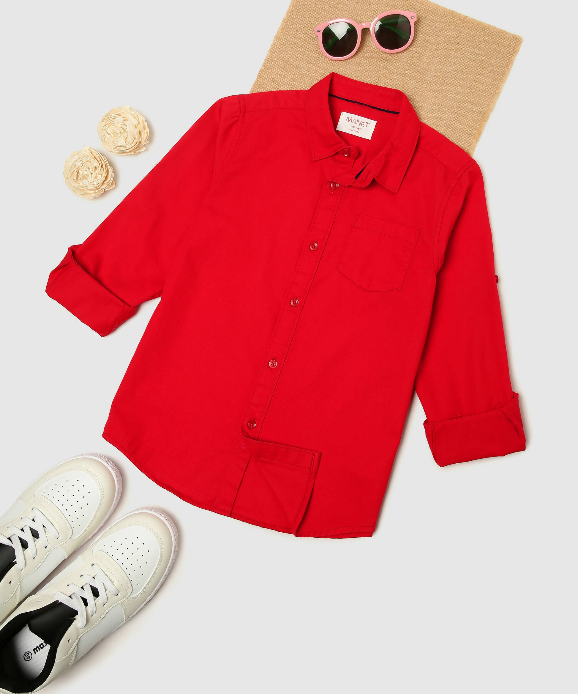 Manet Boys Full Sleeves Solid Shirt - Red - Distacart