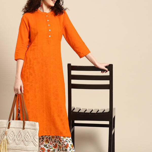 Sangria Women Orange Pure Cotton Kurta with Palazzos - Distacart