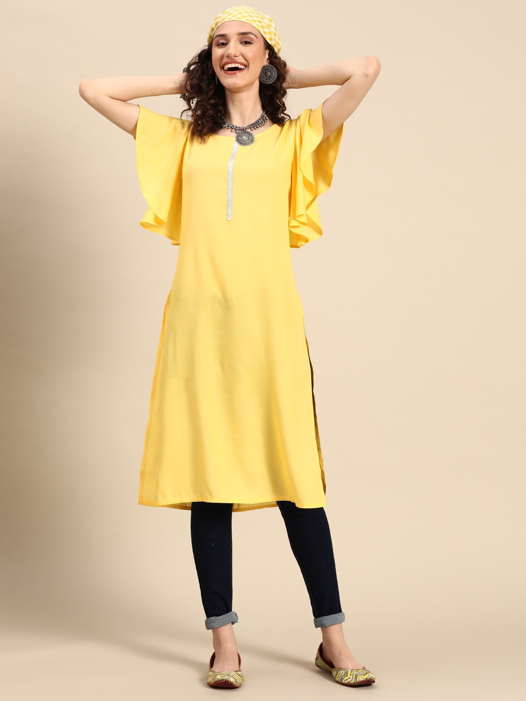 Sangria Women Flutter Sleeves Gotta Work Straight Kurta - Distacart