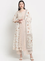Thumbnail for Kalini Printed Notch Neck Sequinned Pure Cotton Anarkali Kurta with Trousers & Dupatta - Distacart