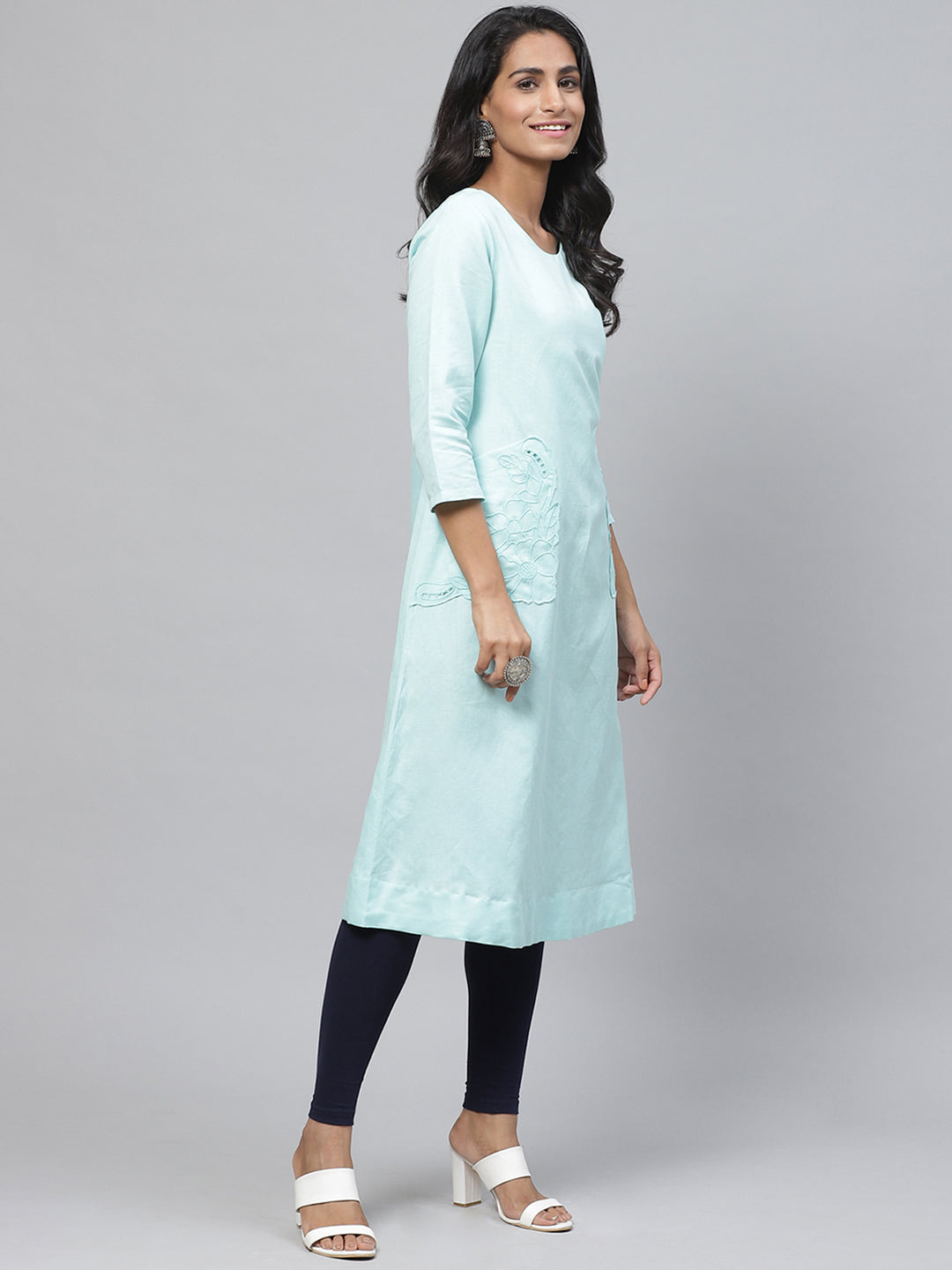 Biba Women Blue Solid A-Line Kurta - Distacart